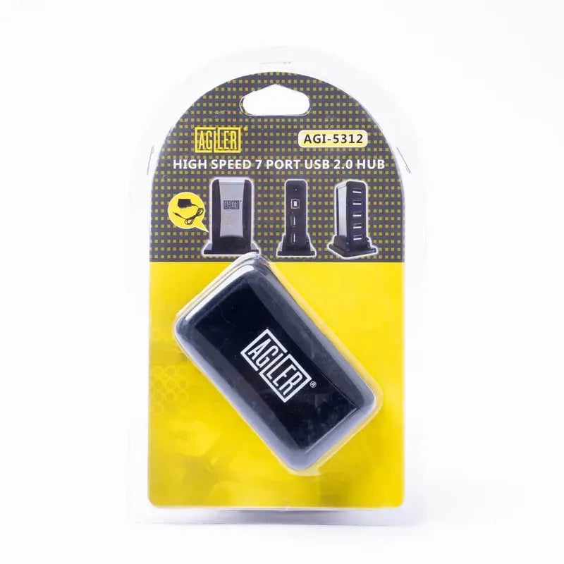HUB USB AGILER 7 PUERTOS USB 2.0, CON ADAPTADOR DE CORRIENTE.