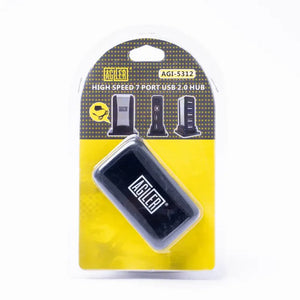 HUB USB AGILER 7 PUERTOS USB 2.0, CON ADAPTADOR DE CORRIENTE.