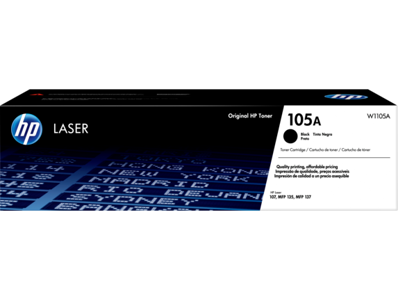 Cartucho de tóner láser original HP 105A negro (W1105A) . Para impresoras Laserjet 103A - 107A - 107R - 107W - 108A - 108W - 131A - 133PN - 135AG - 135R - 135W - 135WG, M137FNW,