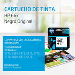 Cartucho de tinta negra original HP 667 | para impresora HP DeskJet 1255, 2700, 4100